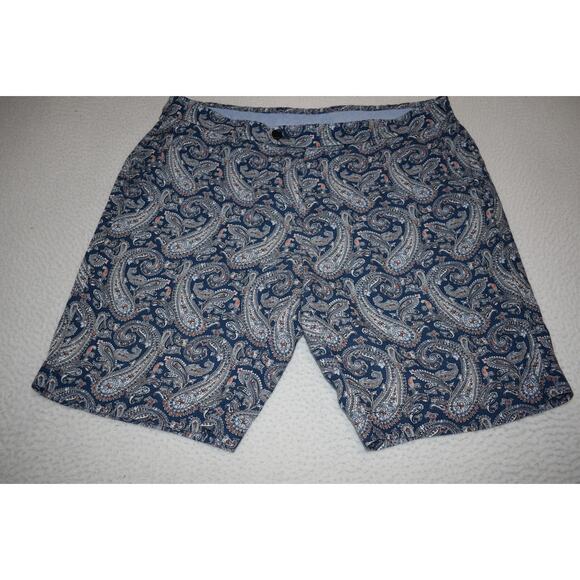 Brooks Brothers Golf Shorts Mens Size 36 Bermuda Blue Paisley Linen Cotton - Picture 1 of 4